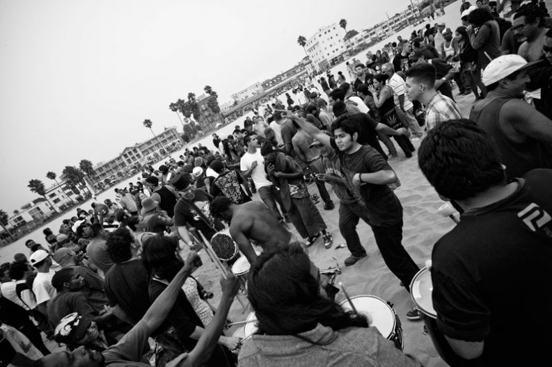 Party on the beach, drums and all, Venice Beach, LA